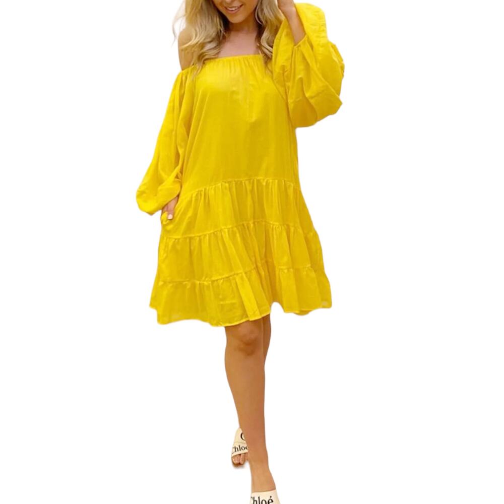 ERIKA PENA Brielle Short Boho tiered ruffle dress Santorini Sun Size S / M NEW - Picture 8 of 8